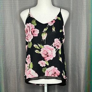 LUMIÈRE BLACK FLORAL TANK TOP MEDIUM BLOUSE